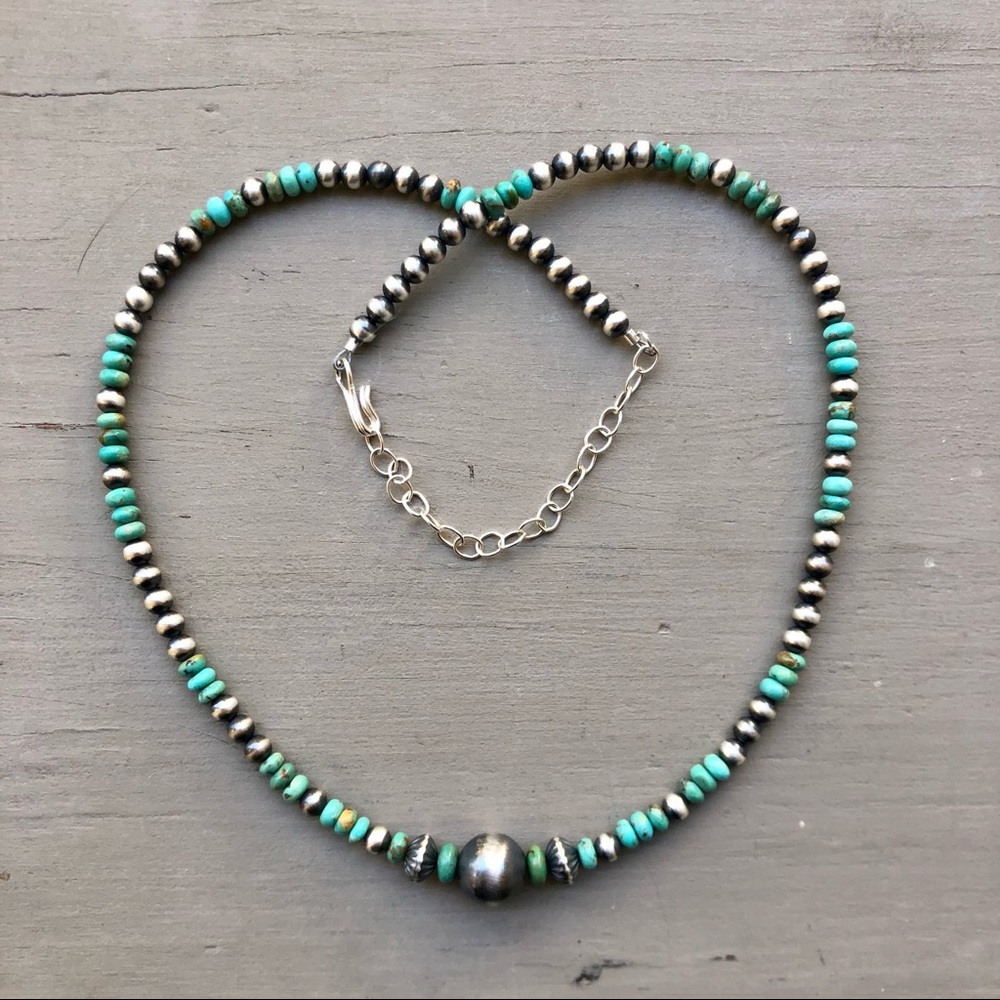 SOLDGreen Turquoise Beaded Necklace 15-17 inches